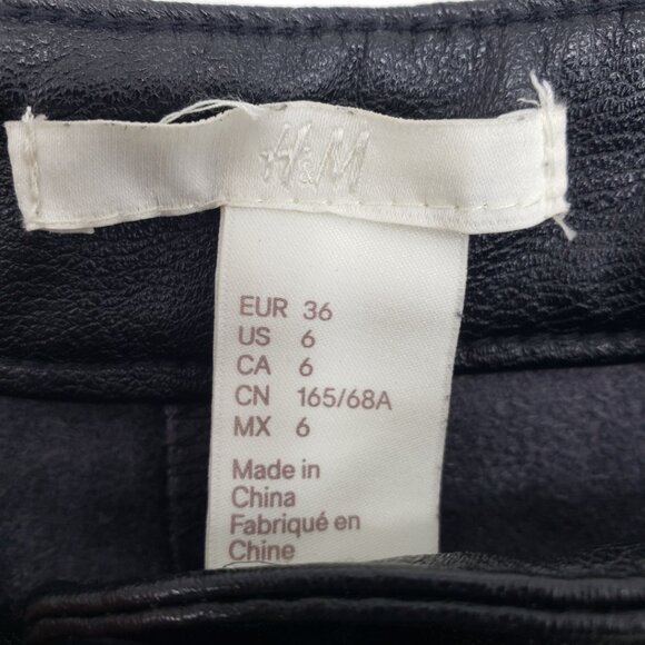 H&M Vegan Faux Leather Slim Straight Leg Pants 6 High Rise Waist Vegan Black - Picture 3 of 8